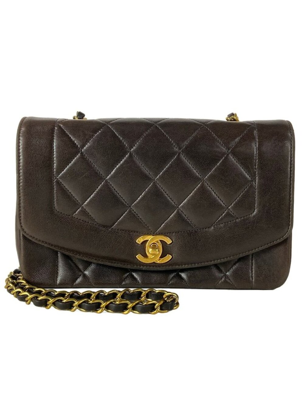 Chanel Shoulder Bag Diana Flap Quilted Black Chain Gold Lambskin